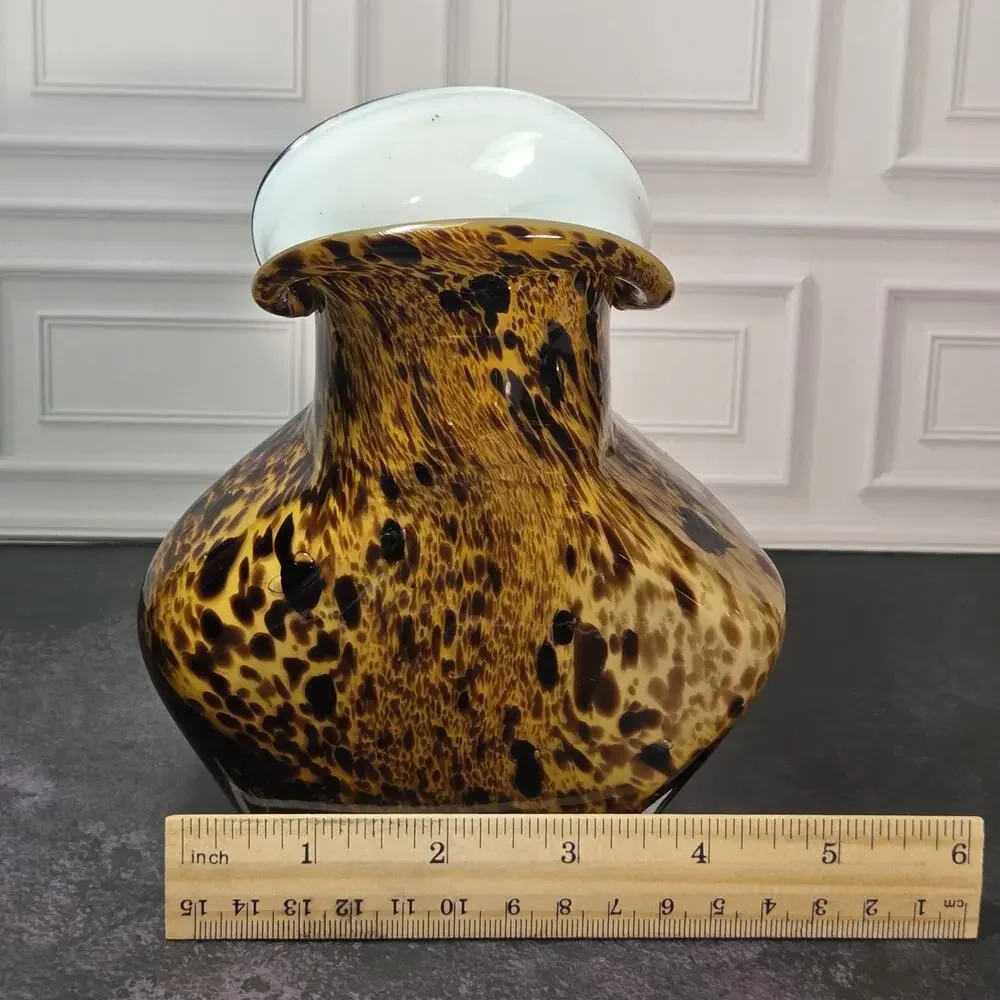 Vintage Estate Murano Style Hand Blown Art Glass Vases Tortoiseshell Patterns